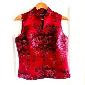 Ann Taylor Petites Burgundy Red Floral Silk Brocade Vest